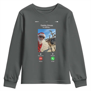 Santa Christmas Meme Youth Sweatshirt Reindeer Video Call TS14 Dark Heather Print Your Wear