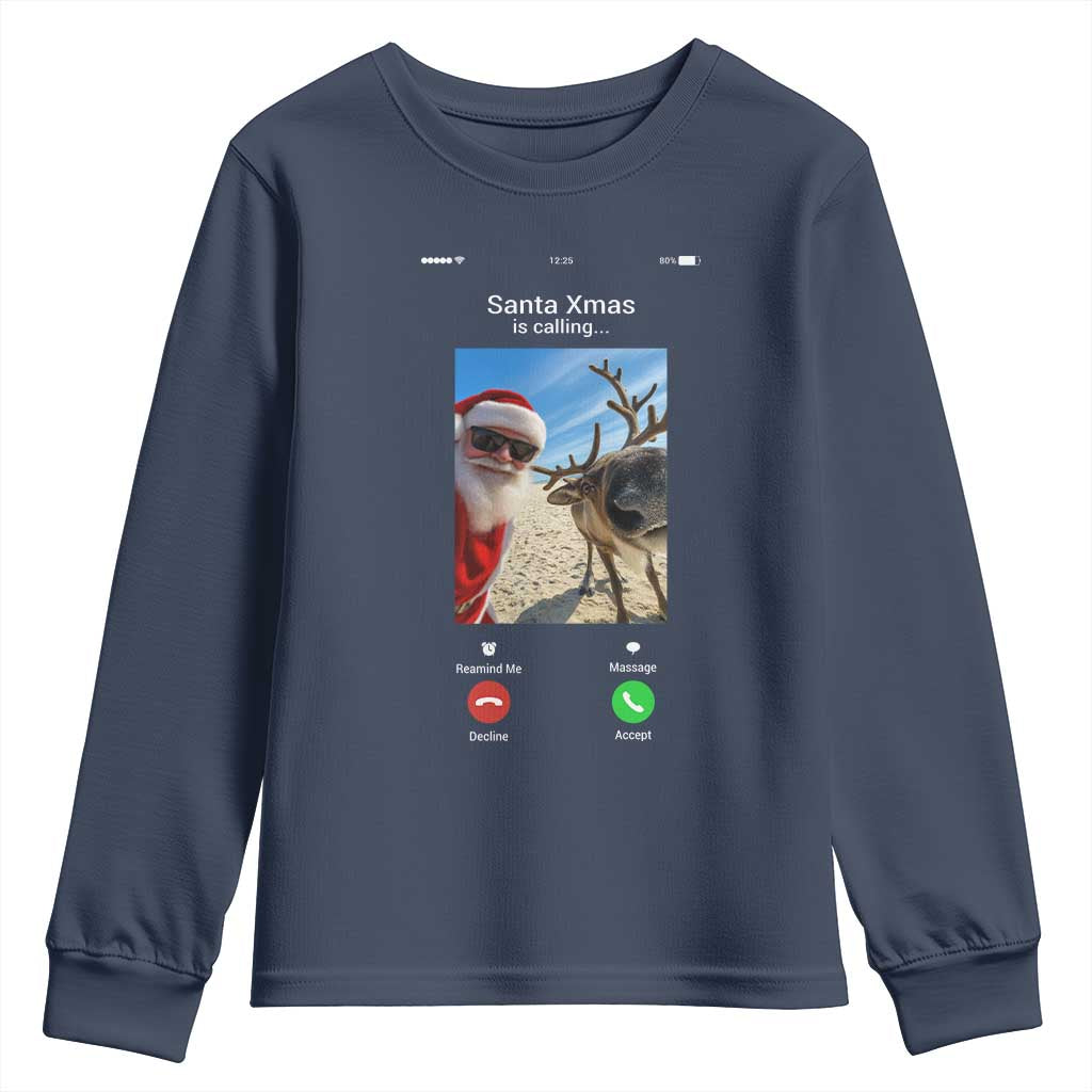 Santa Christmas Meme Youth Sweatshirt Reindeer Video Call TS14 Navy Print Your Wear