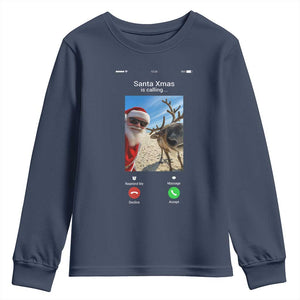 Santa Christmas Meme Youth Sweatshirt Reindeer Video Call TS14 Navy Print Your Wear