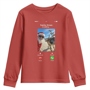 Santa Christmas Meme Youth Sweatshirt Reindeer Video Call TS14 Red Print Your Wear