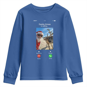 Santa Christmas Meme Youth Sweatshirt Reindeer Video Call TS14 Royal Blue Print Your Wear