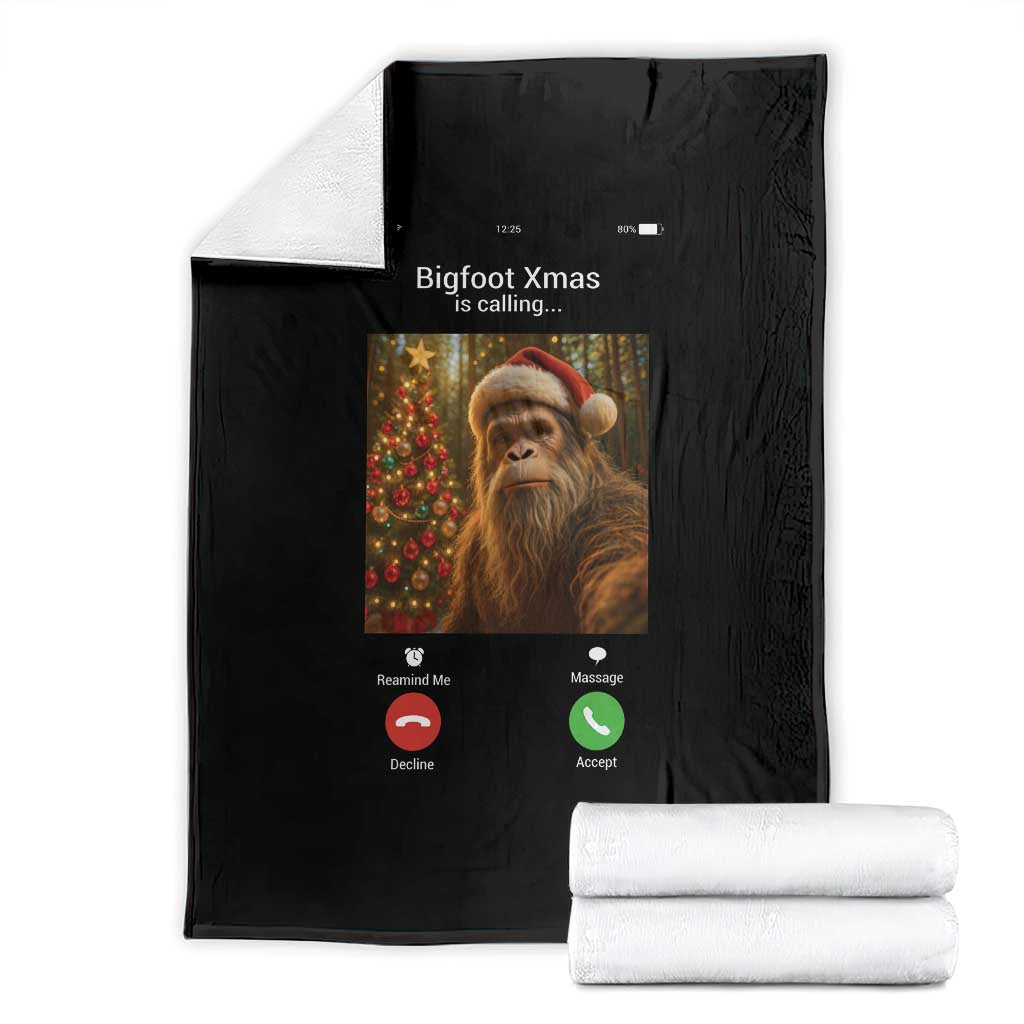 Funny Bigfoot Christmas Throw Blanket Sasquatch Video Call Meme - Print Your Wear