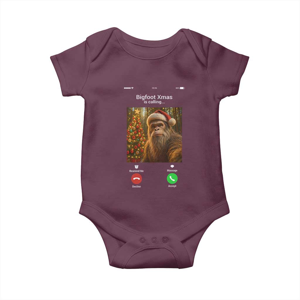 Funny Bigfoot Christmas Baby Onesie Sasquatch Video Call Meme TS14 Maroon Print Your Wear
