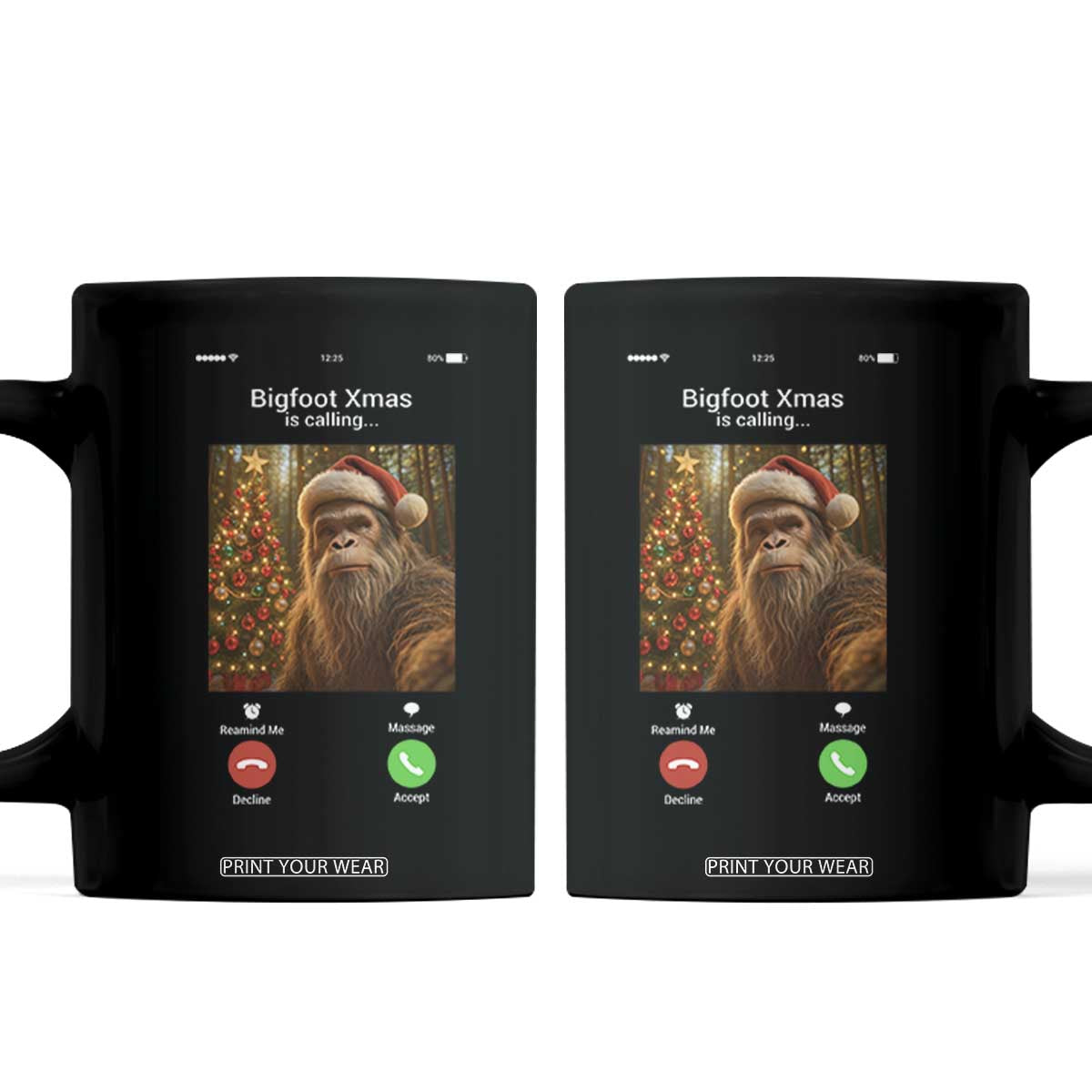 Funny Bigfoot Christmas Coffee Mug Sasquatch Video Call Meme TS14 Black Print Your Wear