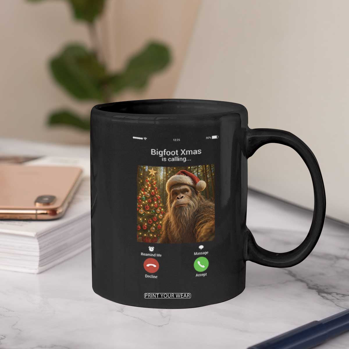 Funny Bigfoot Christmas Coffee Mug Sasquatch Video Call Meme TS14 Print Your Wear