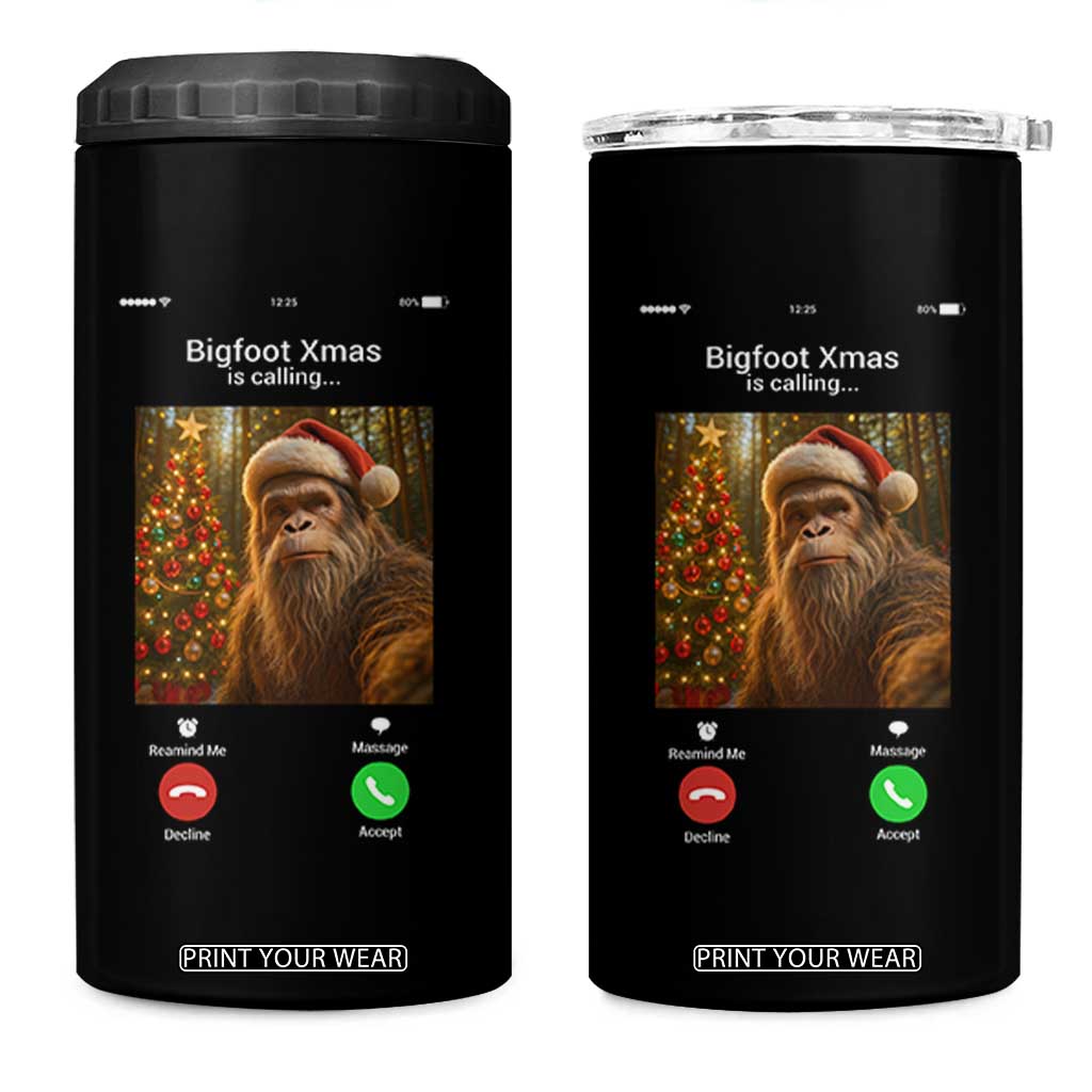 Funny Bigfoot Christmas 4 in 1 Can Cooler Tumbler Sasquatch Video Call Meme - Print Your Wear