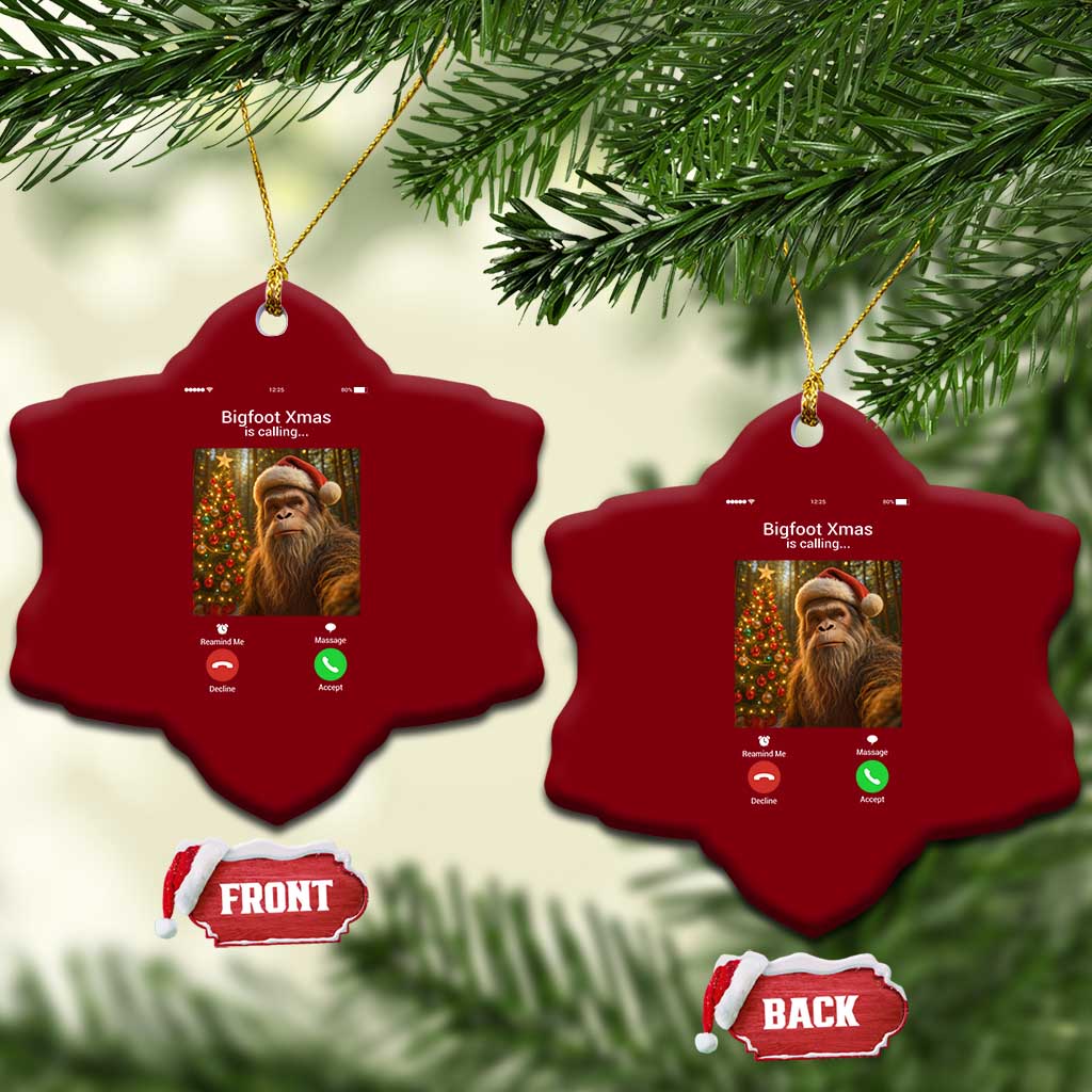 Funny Bigfoot Xmas Ceramic Ornament Sasquatch Video Call Meme TS14 Print Your Wear
