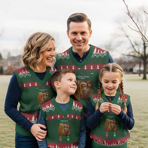 Funny Bigfoot Xmas V-Neck Knit Sweater Vest Sasquatch Video Call Meme TS14 Red Green Print Your Wear