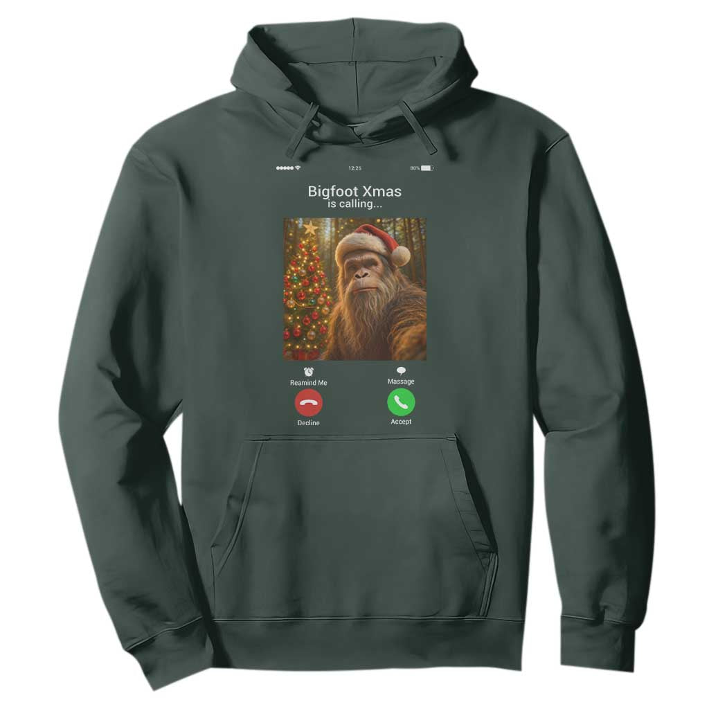 Funny Bigfoot Christmas Hoodie Sasquatch Video Call Meme TS14 Dark Forest Green Print Your Wear