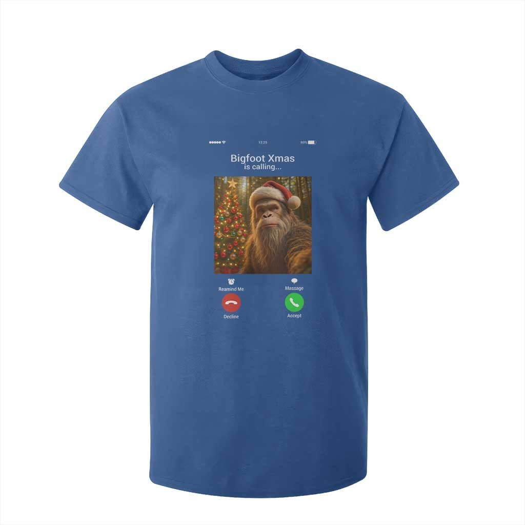 Funny Bigfoot Christmas T Shirt For Kid Sasquatch Video Call Meme TS14 Royal Blue Print Your Wear
