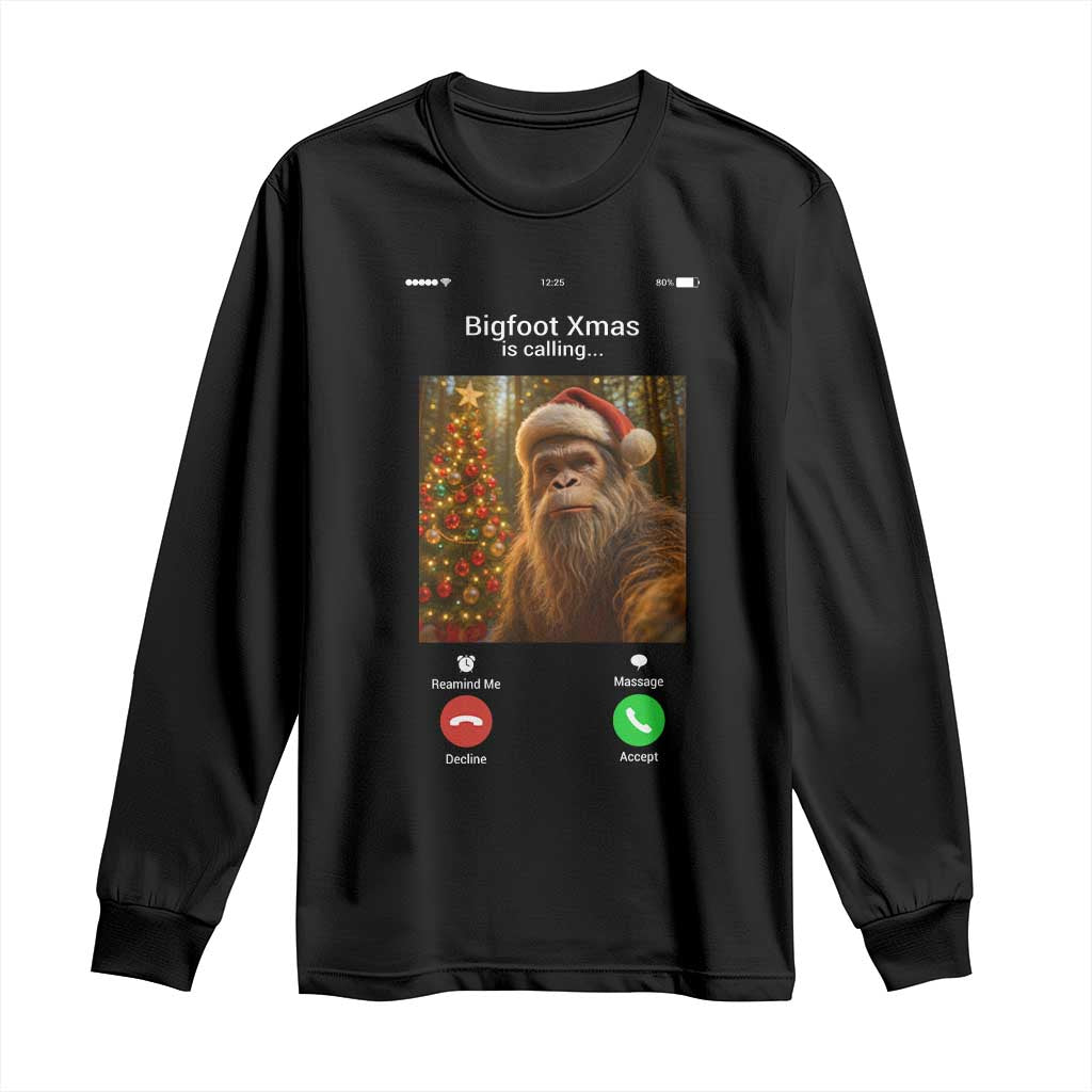 Funny Bigfoot Christmas Long Sleeve Shirt Sasquatch Video Call Meme TS14 Black Print Your Wear