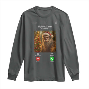Funny Bigfoot Christmas Long Sleeve Shirt Sasquatch Video Call Meme TS14 Dark Heather Print Your Wear