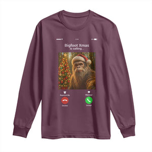 Funny Bigfoot Christmas Long Sleeve Shirt Sasquatch Video Call Meme TS14 Maroon Print Your Wear
