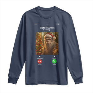 Funny Bigfoot Christmas Long Sleeve Shirt Sasquatch Video Call Meme TS14 Navy Print Your Wear