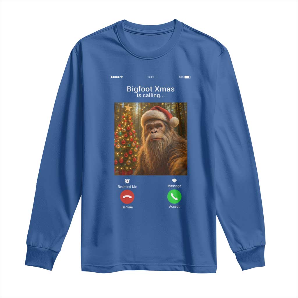 Funny Bigfoot Christmas Long Sleeve Shirt Sasquatch Video Call Meme TS14 Royal Blue Print Your Wear