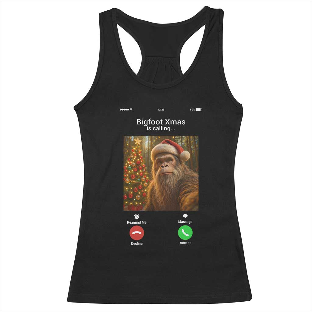 Funny Bigfoot Christmas Racerback Tank Top Sasquatch Video Call Meme TS14 Black Print Your Wear