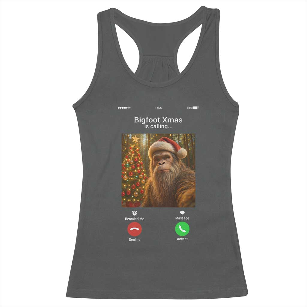 Funny Bigfoot Christmas Racerback Tank Top Sasquatch Video Call Meme TS14 Dark Heather Print Your Wear