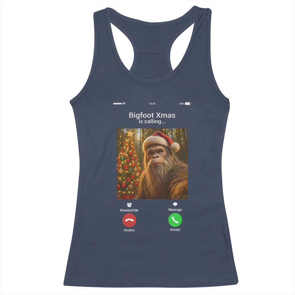 Funny Bigfoot Christmas Racerback Tank Top Sasquatch Video Call Meme TS14 Navy Print Your Wear