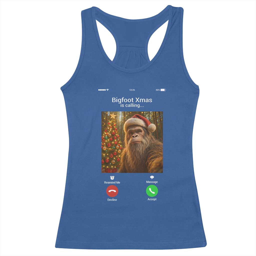 Funny Bigfoot Christmas Racerback Tank Top Sasquatch Video Call Meme TS14 Royal Blue Print Your Wear