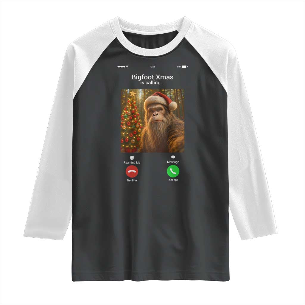 Funny Bigfoot Christmas Raglan Shirt Sasquatch Video Call Meme TS14 Black White Print Your Wear
