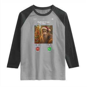 Funny Bigfoot Christmas Raglan Shirt Sasquatch Video Call Meme TS14 Sport Gray Black Print Your Wear