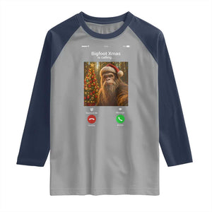 Funny Bigfoot Christmas Raglan Shirt Sasquatch Video Call Meme TS14 Sport Gray Navy Print Your Wear