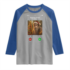 Funny Bigfoot Christmas Raglan Shirt Sasquatch Video Call Meme TS14 Sport Gray Royal Print Your Wear