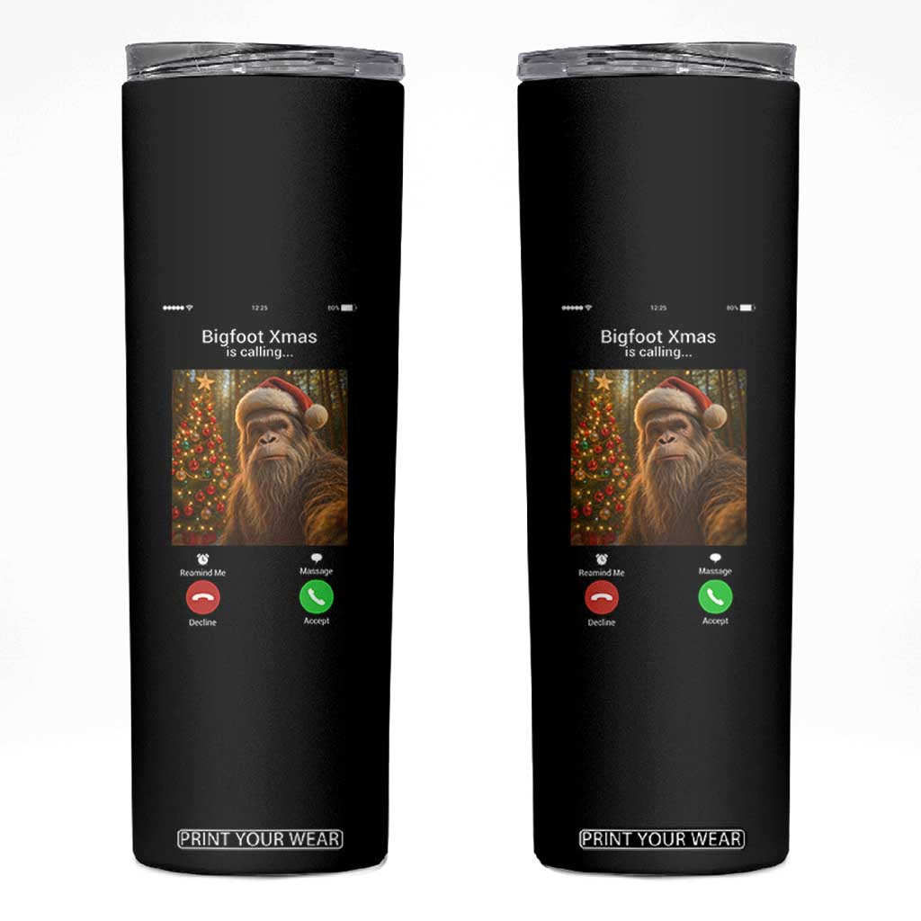 Funny Bigfoot Christmas Skinny Tumbler Sasquatch Video Call Meme TS14 Black Print Your Wear