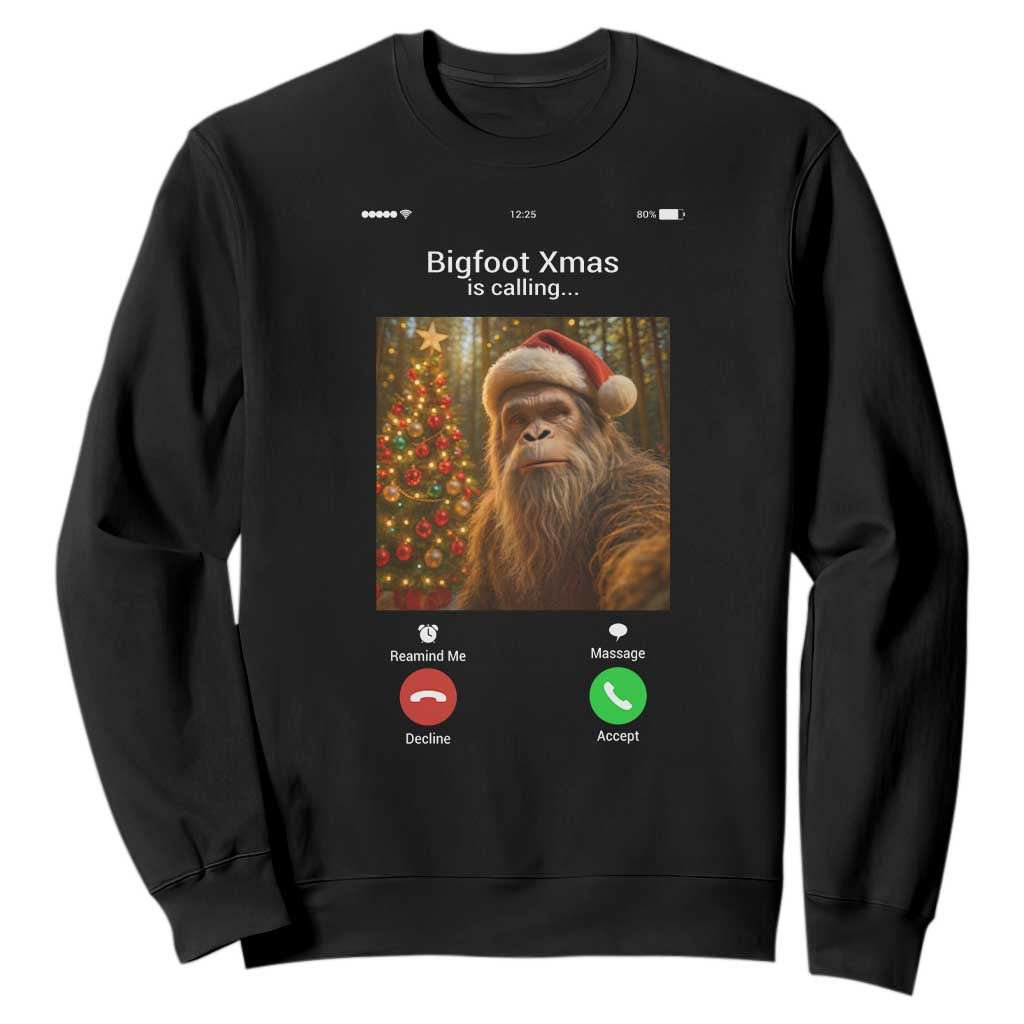 Funny Bigfoot Christmas Sweatshirt Sasquatch Video Call Meme TS14 Black Print Your Wear