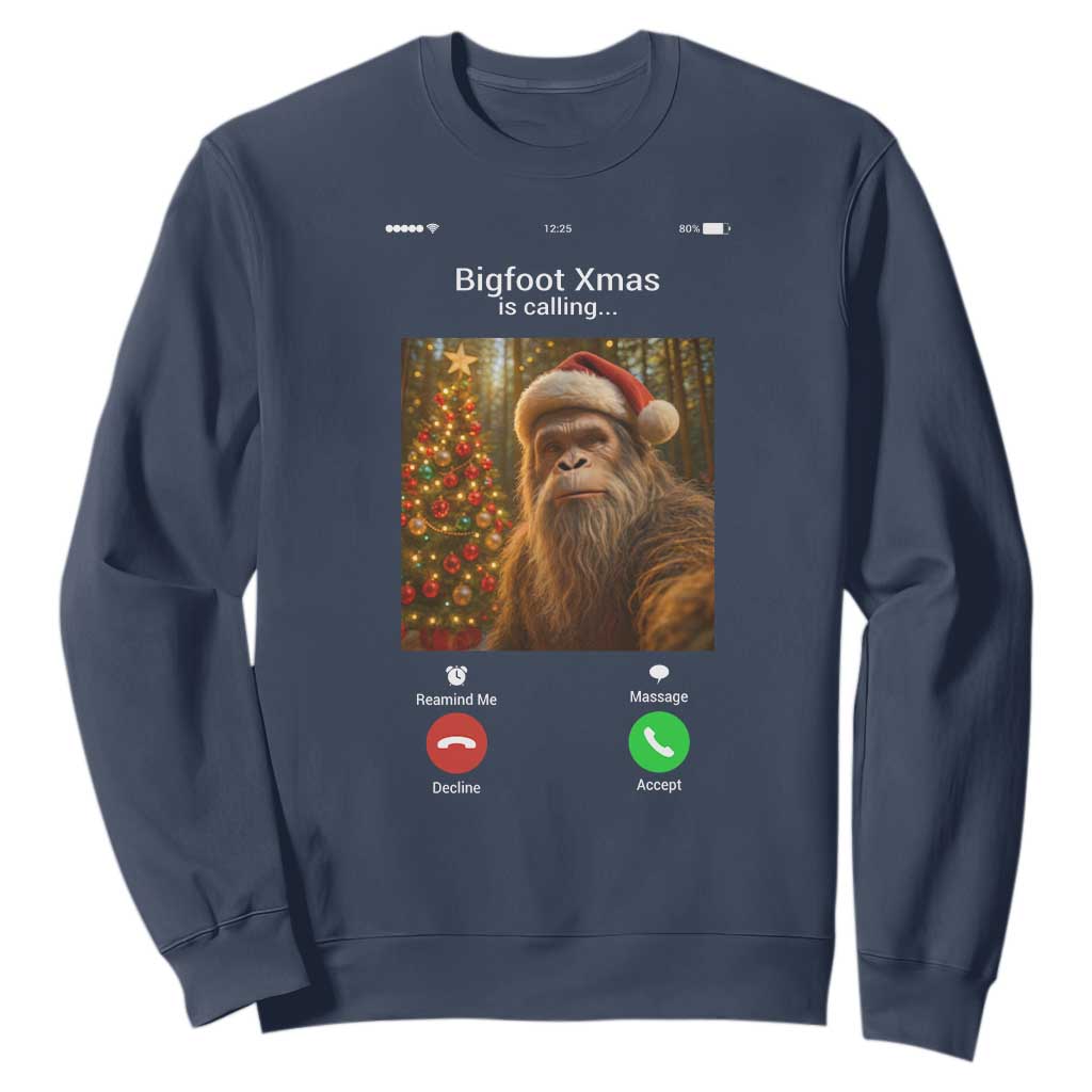 Funny Bigfoot Christmas Sweatshirt Sasquatch Video Call Meme TS14 Navy Print Your Wear