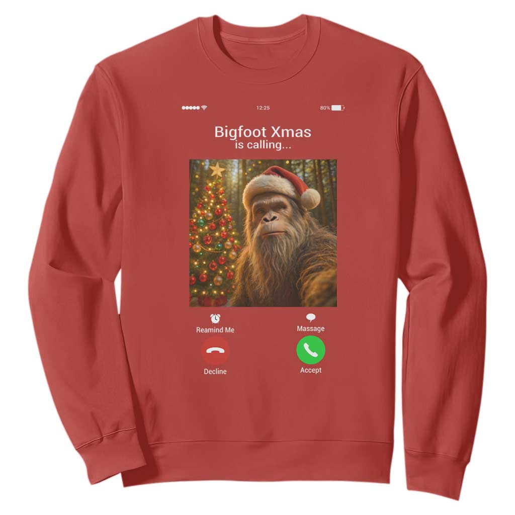 Funny Bigfoot Christmas Sweatshirt Sasquatch Video Call Meme TS14 Red Print Your Wear