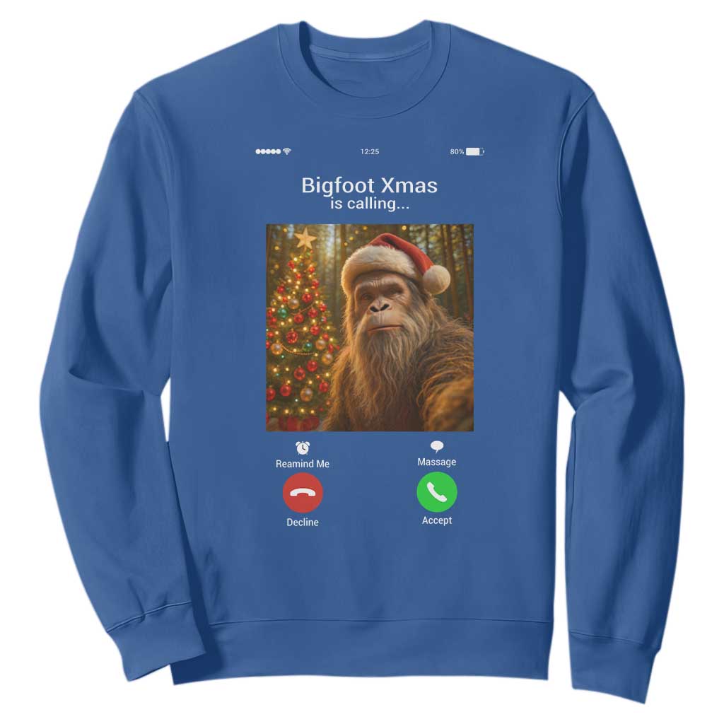 Funny Bigfoot Christmas Sweatshirt Sasquatch Video Call Meme TS14 Royal Blue Print Your Wear