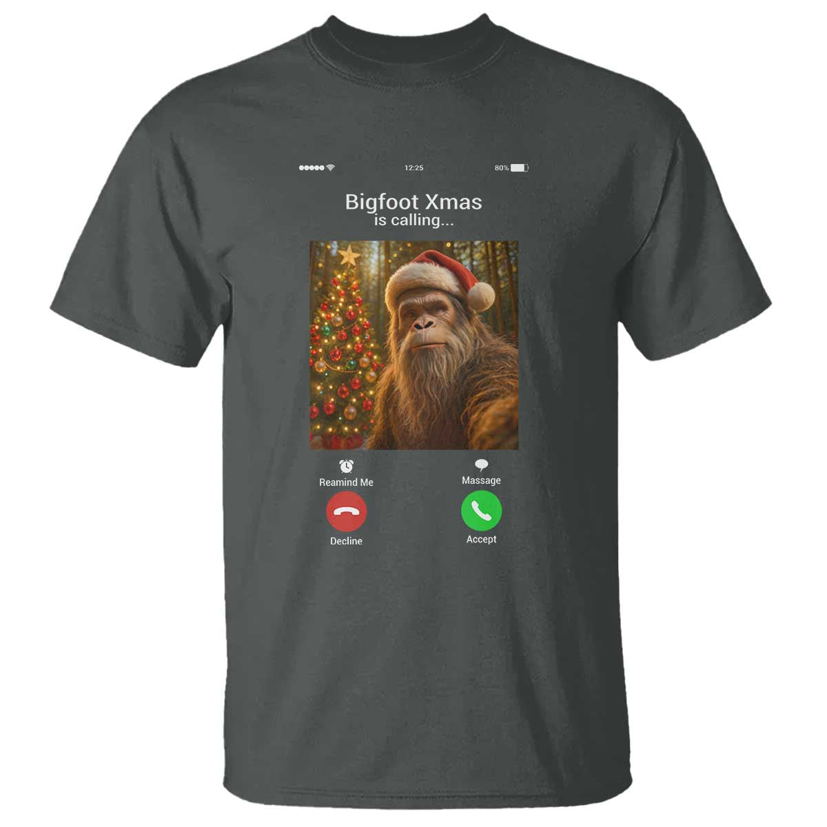 Funny Bigfoot Christmas T Shirt Sasquatch Video Call Meme TS14 Dark Heather Print Your Wear