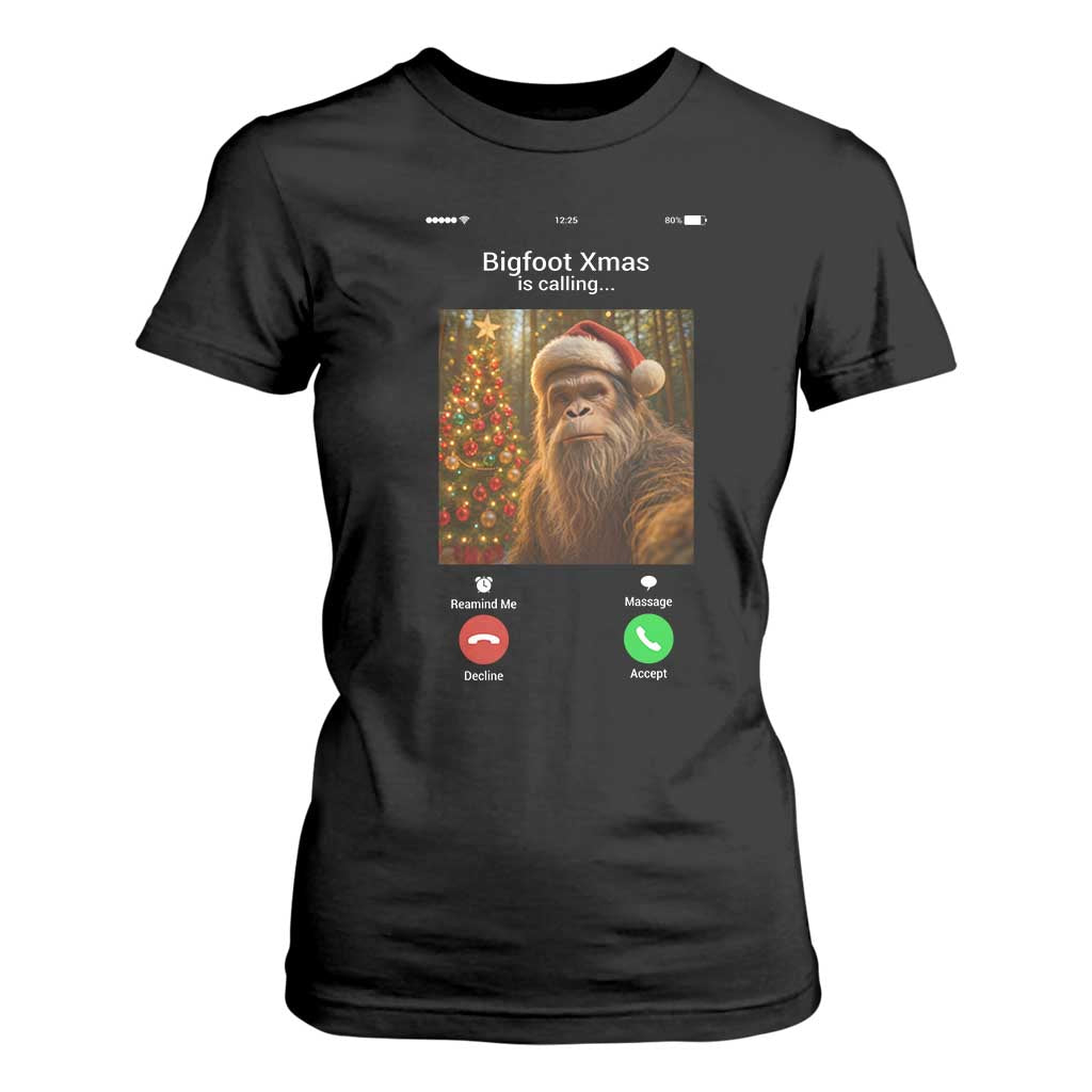 Funny Bigfoot Christmas T Shirt For Women Sasquatch Video Call Meme TS14 Black Print Your Wear