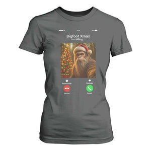 Funny Bigfoot Christmas T Shirt For Women Sasquatch Video Call Meme TS14 Dark Heather Print Your Wear