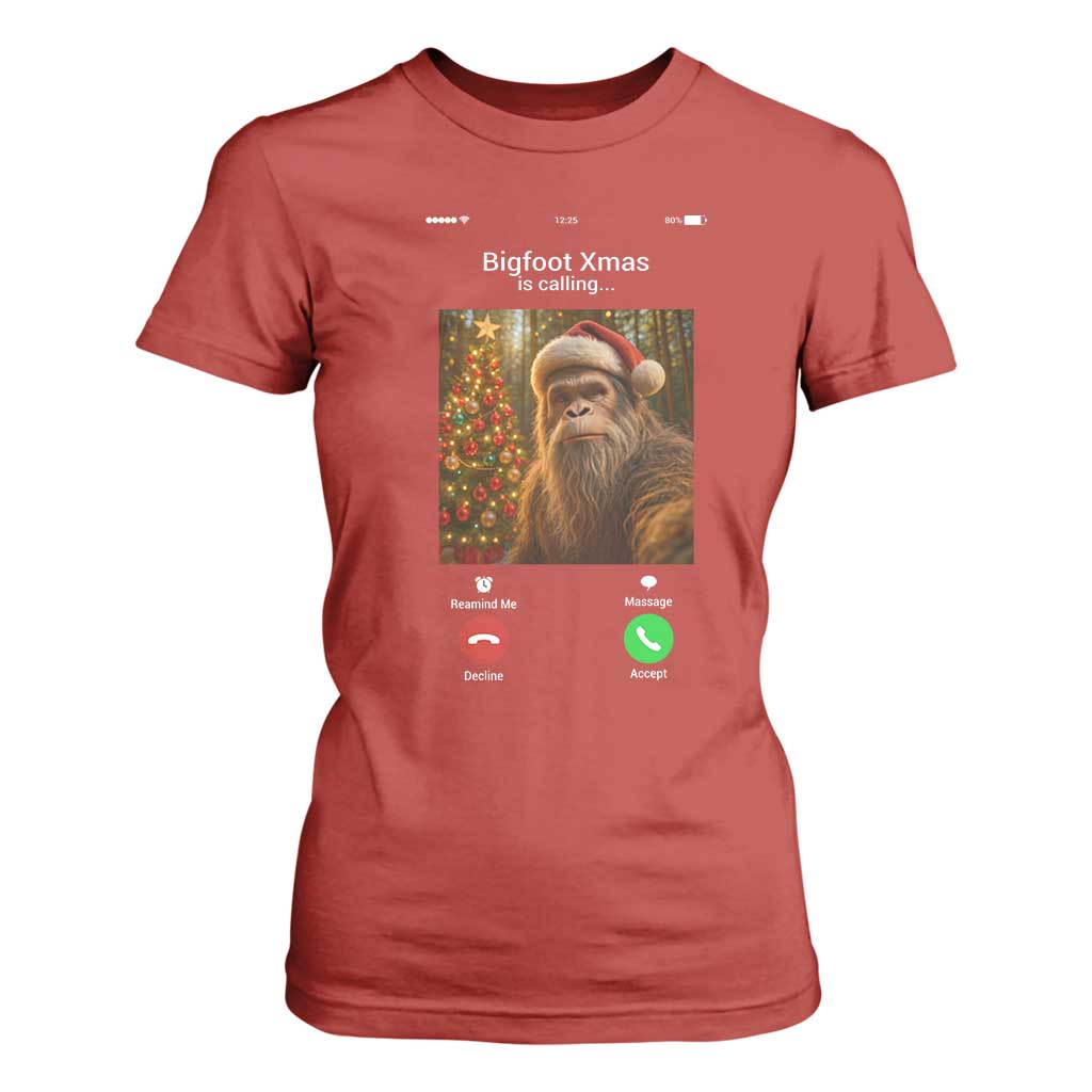 Funny Bigfoot Christmas T Shirt For Women Sasquatch Video Call Meme TS14 Red Print Your Wear