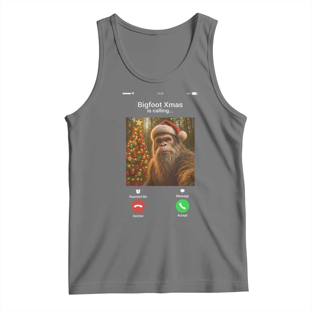 Funny Bigfoot Christmas Tank Top Sasquatch Video Call Meme TS14 Black Heather Print Your Wear