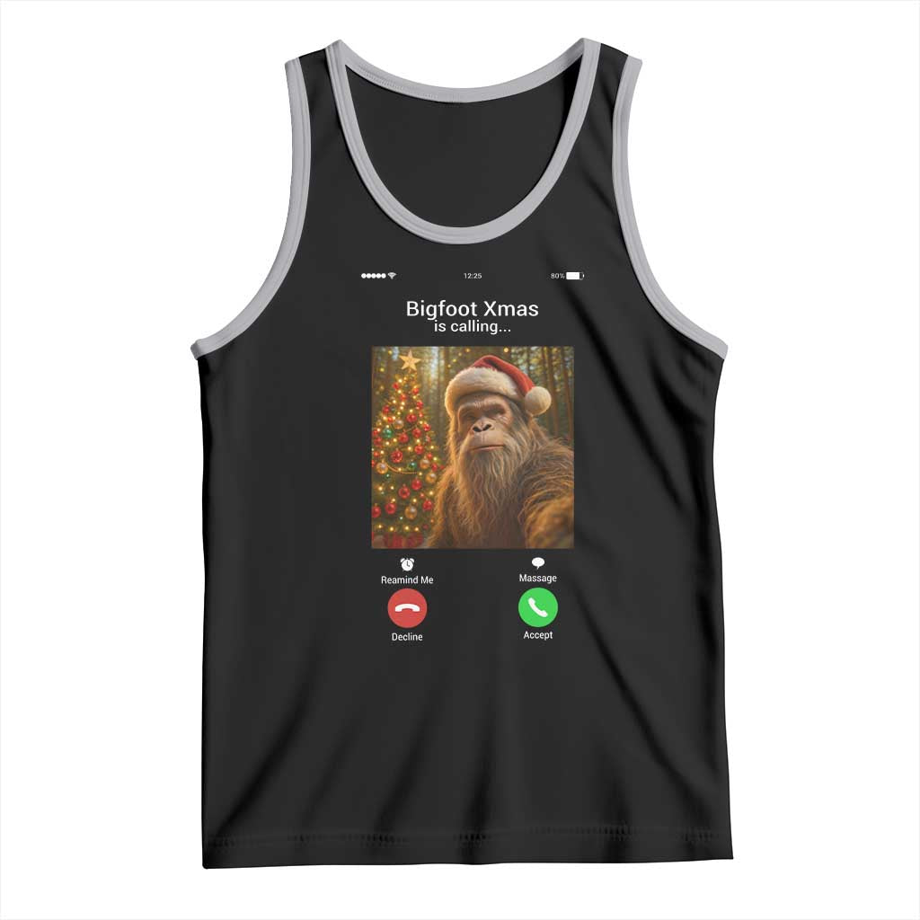 Funny Bigfoot Christmas Tank Top Sasquatch Video Call Meme TS14 Black Athletic Heather Print Your Wear