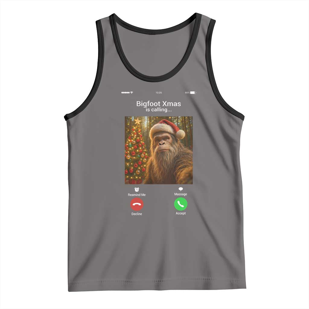 Funny Bigfoot Christmas Tank Top Sasquatch Video Call Meme TS14 Deep Heather Black Print Your Wear
