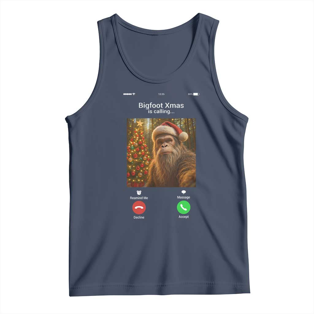 Funny Bigfoot Christmas Tank Top Sasquatch Video Call Meme TS14 Navy Print Your Wear