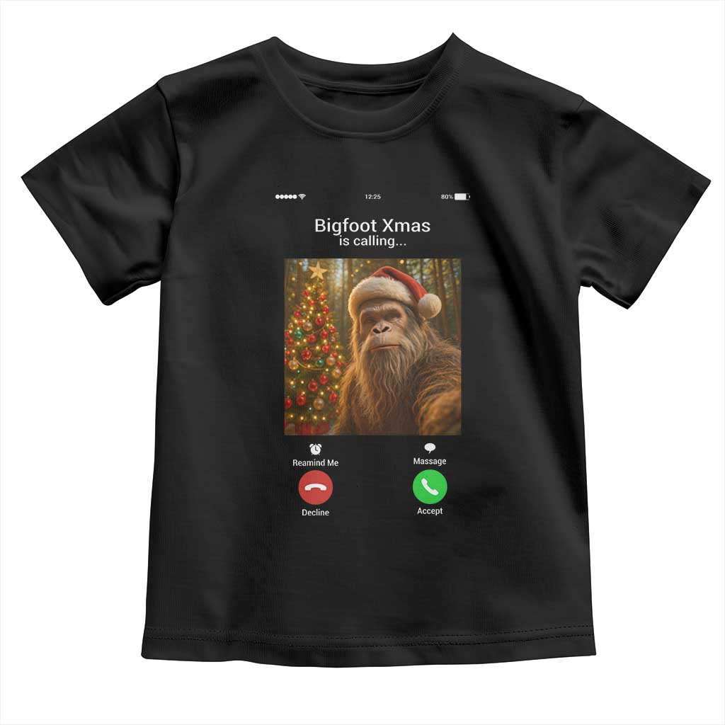 Funny Bigfoot Christmas Toddler T Shirt Sasquatch Video Call Meme TS14 Black Print Your Wear