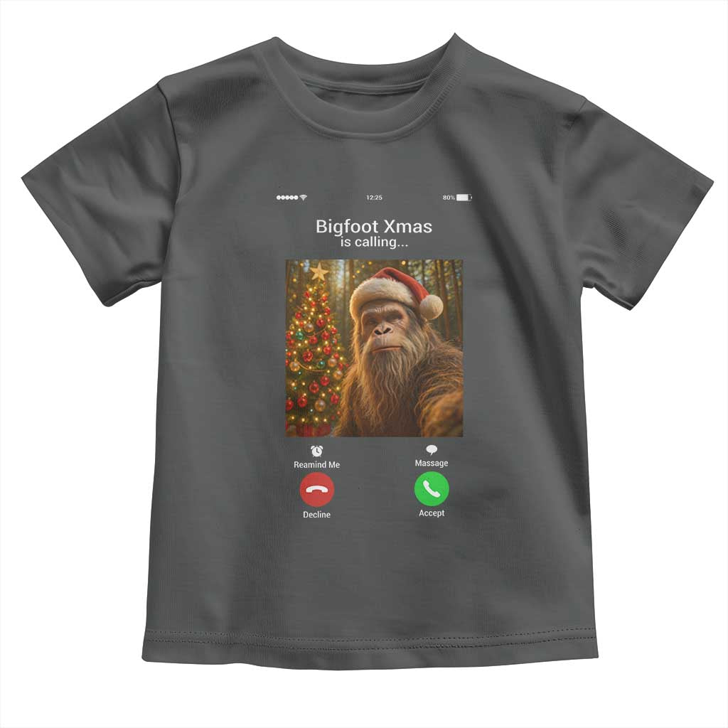 Funny Bigfoot Christmas Toddler T Shirt Sasquatch Video Call Meme TS14 Dark Heather Print Your Wear