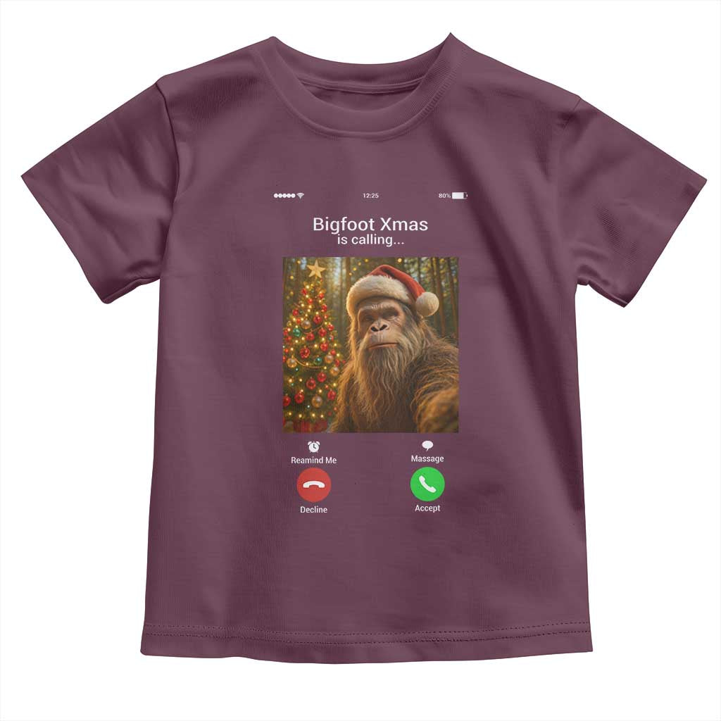 Funny Bigfoot Christmas Toddler T Shirt Sasquatch Video Call Meme TS14 Maroon Print Your Wear