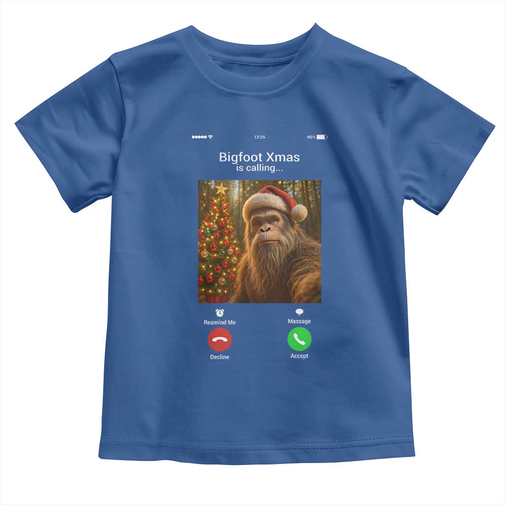Funny Bigfoot Christmas Toddler T Shirt Sasquatch Video Call Meme TS14 Royal Blue Print Your Wear