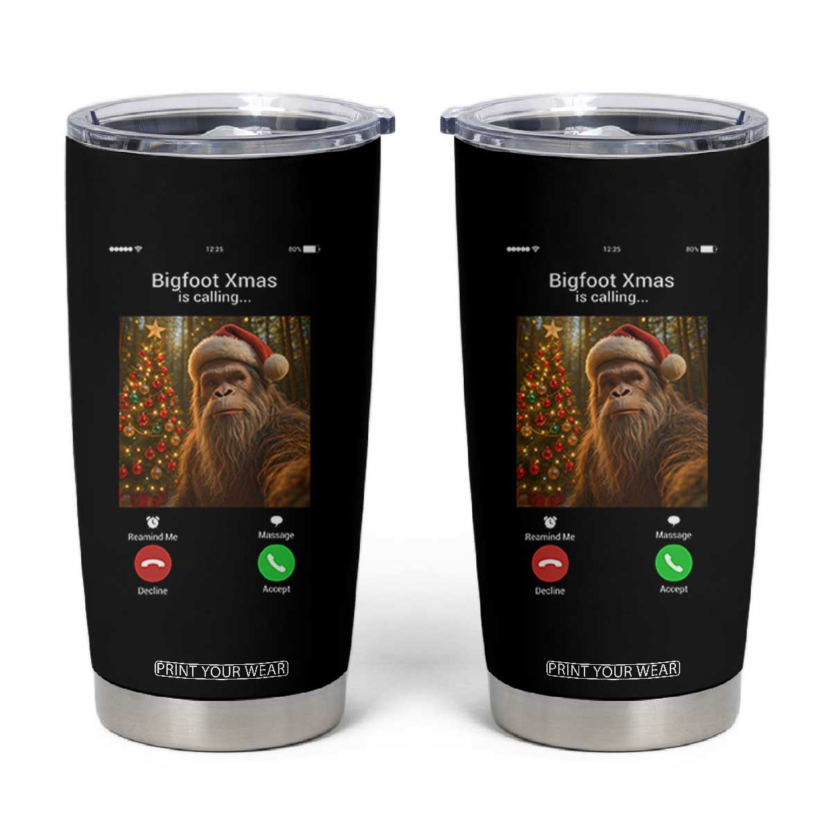 Funny Bigfoot Christmas Tumbler Cup Sasquatch Video Call Meme - Print Your Wear