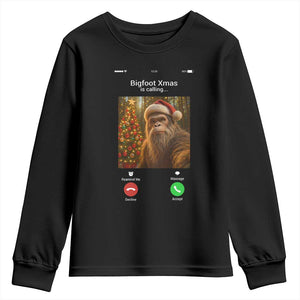 Funny Bigfoot Christmas Youth Sweatshirt Sasquatch Video Call Meme TS14 Black Print Your Wear