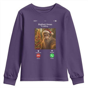 Funny Bigfoot Christmas Youth Sweatshirt Sasquatch Video Call Meme TS14 Purple Print Your Wear