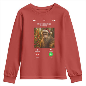 Funny Bigfoot Christmas Youth Sweatshirt Sasquatch Video Call Meme TS14 Red Print Your Wear