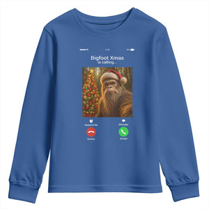 Funny Bigfoot Christmas Youth Sweatshirt Sasquatch Video Call Meme TS14 Royal Blue Print Your Wear