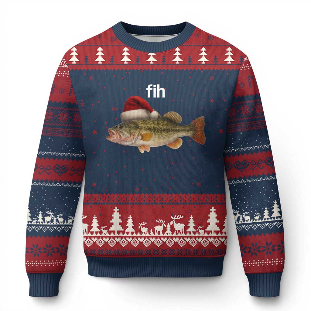 Funny Misspelled FishXmas Meme Ugly Christmas Sweater TS14 Navy Red Print Your Wear